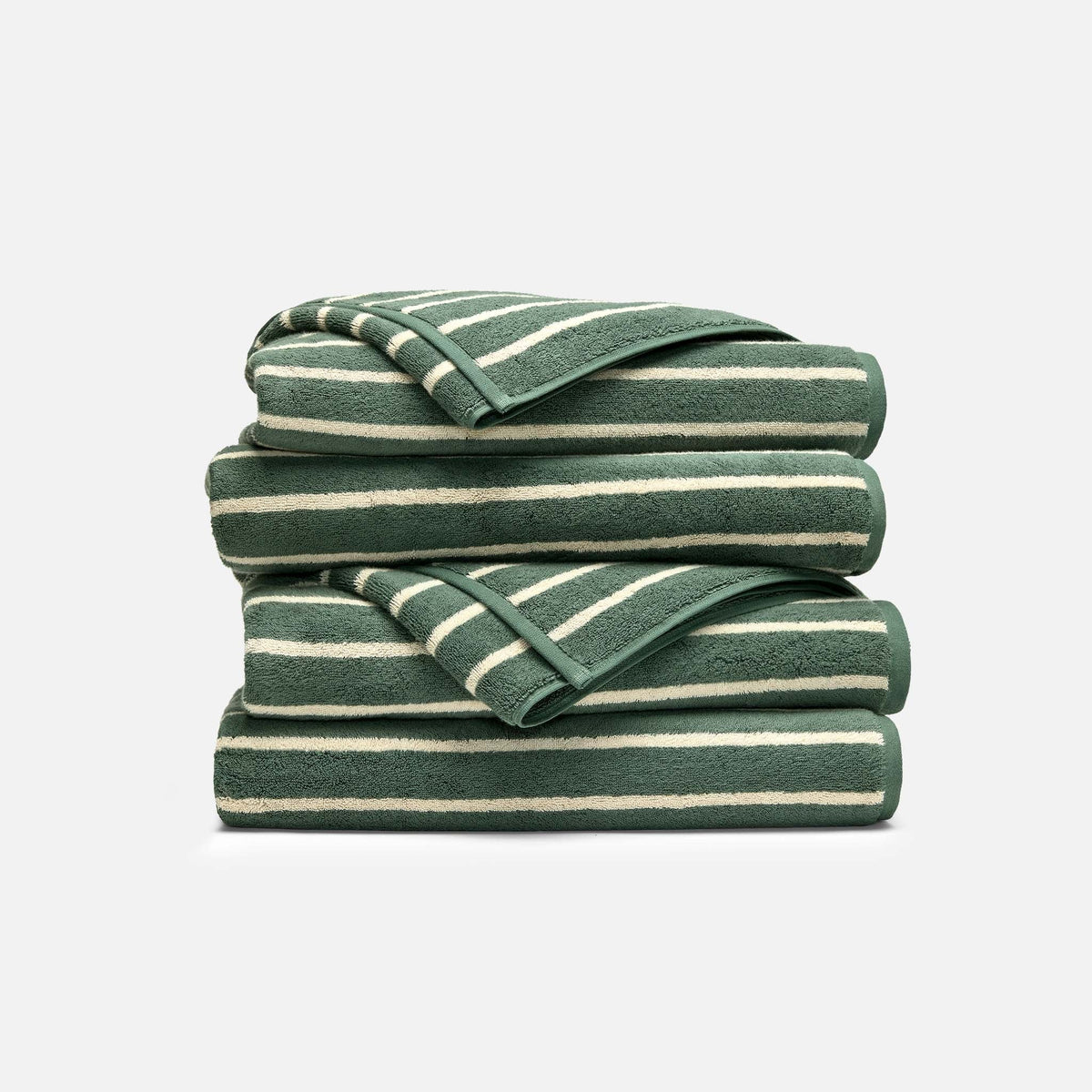 Super-Plush Set of 4 Bath Towel Bundle - Striped Botanical Green