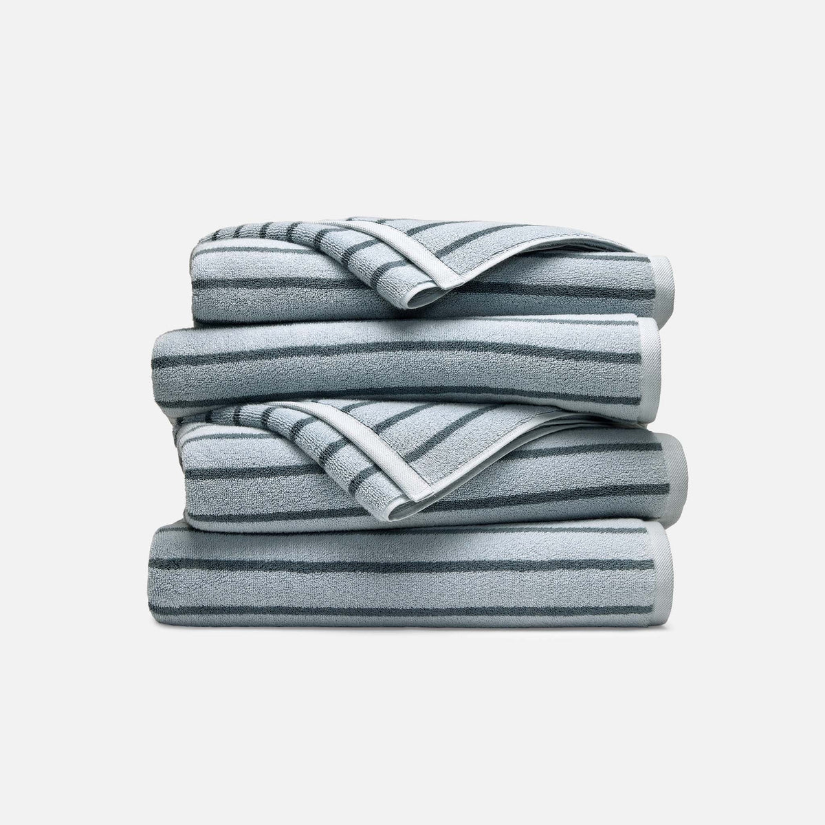 Super-Plush Set of 4 Bath Towel Bundle - Striped Frost