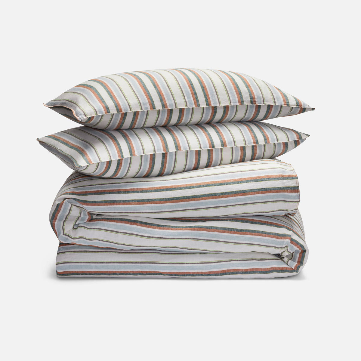 Washed European Linen Duvet Set - Grove Stripe in Maple / Full/Queen