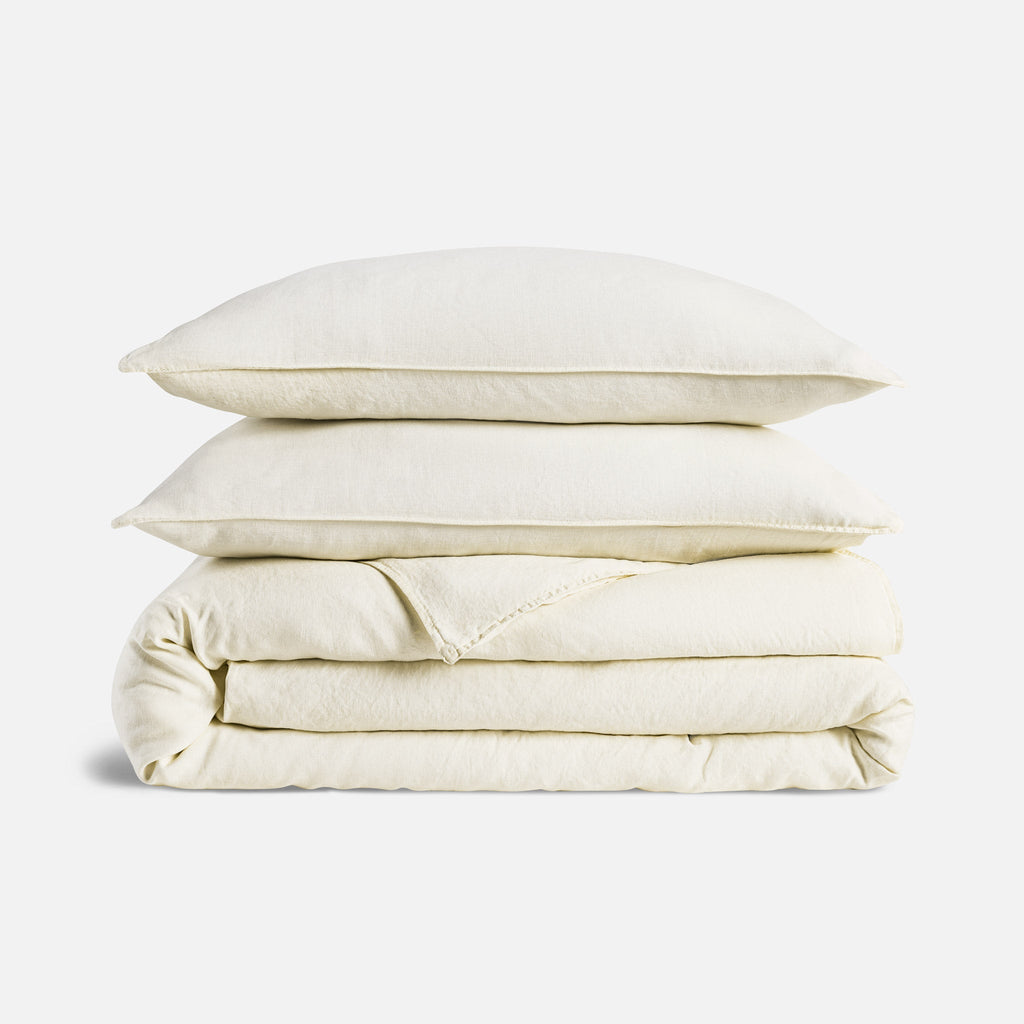 Washed European Linen Duvet Set - Cream / Full/Queen