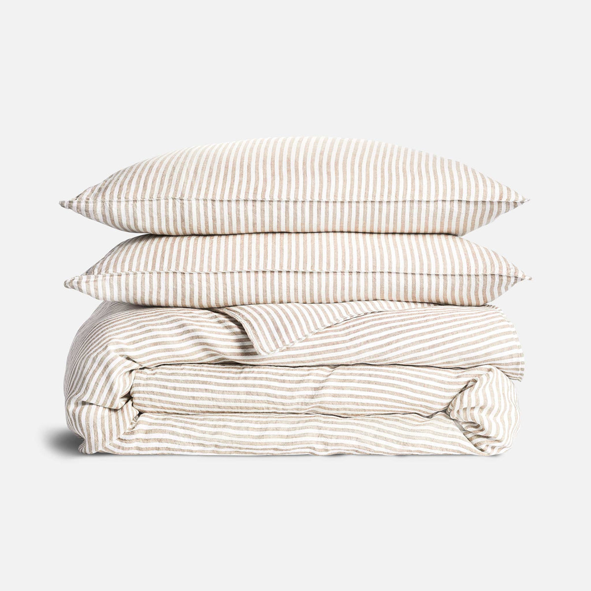 Washed European Linen Duvet Set - Oxford Stripe in Oat Chambray / Full/Queen