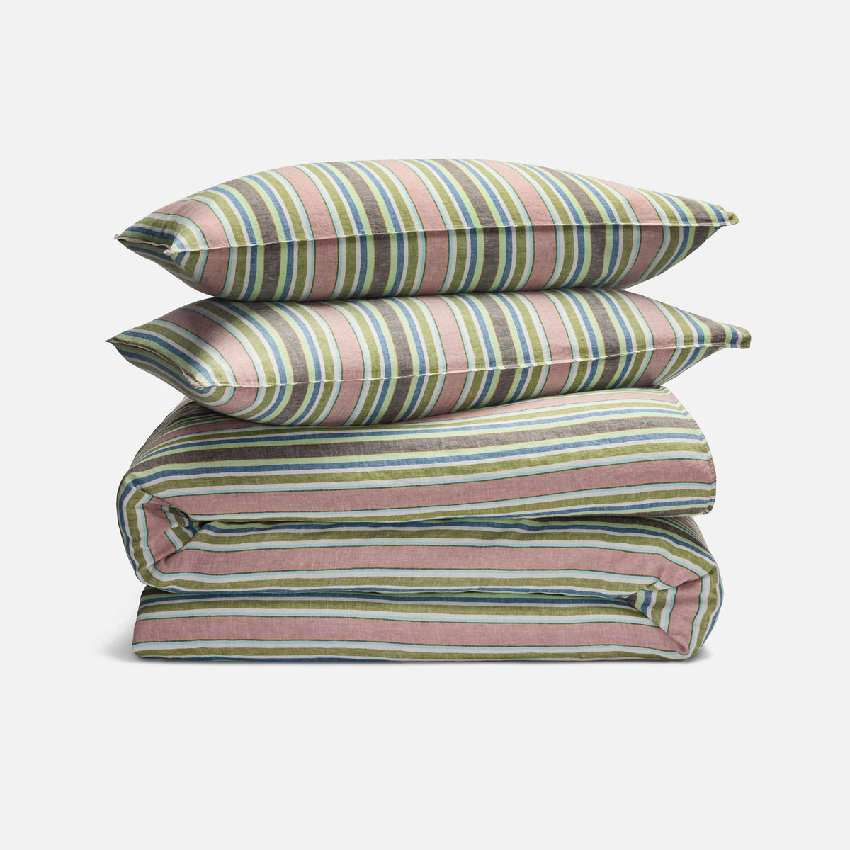 Washed European Linen Duvet Set - Grove Stripe in Lotus / Full/Queen